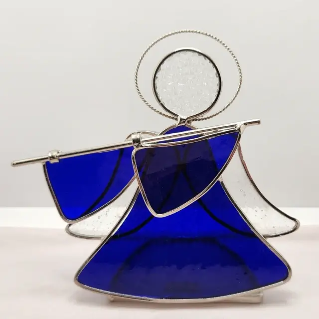 Blue Angel Stained Glass Figurine Candle Holder 6.5"