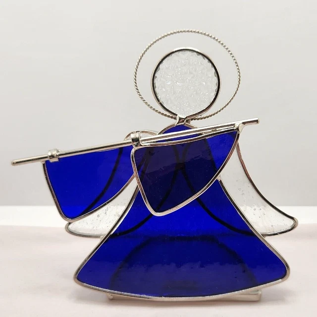 Blue Angel Stained Glass Figurine Candle Holder 6.5"