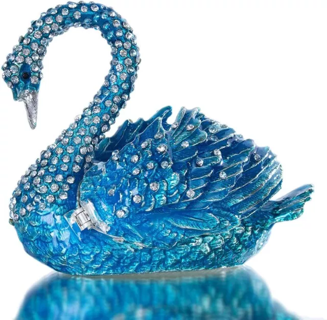 Trinket Box Blue Swan Animal Jewelry Hinged Collectible Figurines for Home Decor