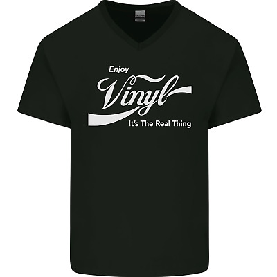 Enjoy Vinyl DJ DJing Decks Turntable Funny Mens V-Neck Cotton T-Shirt