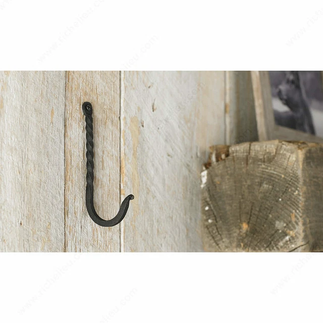 Richelieu Single Black Iron Forged Twisted Style Rustic Hook Bath Towel Coat Hat