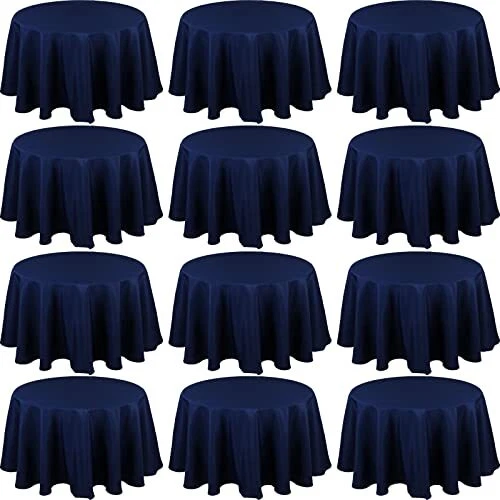 12 Pack 48 Inch Round Tablecloths Fitted 20-28 Inch Round Tables Bulk Polyest...