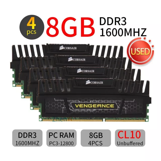 Corsair Vengeance 32GB 4x 8GB 1600MHz DDR3 PC3-12800U DIMM Desktop Memory RAM BT