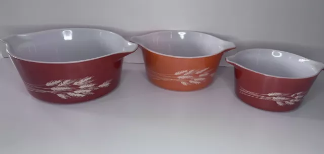 Vintage Set of 3 Pyrex Autumn Harvest WHEAT Nesting Mixing Bowls 401 402 403