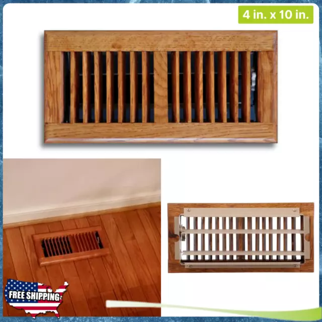 Solid Oak Cover 4 x10" Wood Floor Diffuser Register Vent HVAC True Air Kit Grate