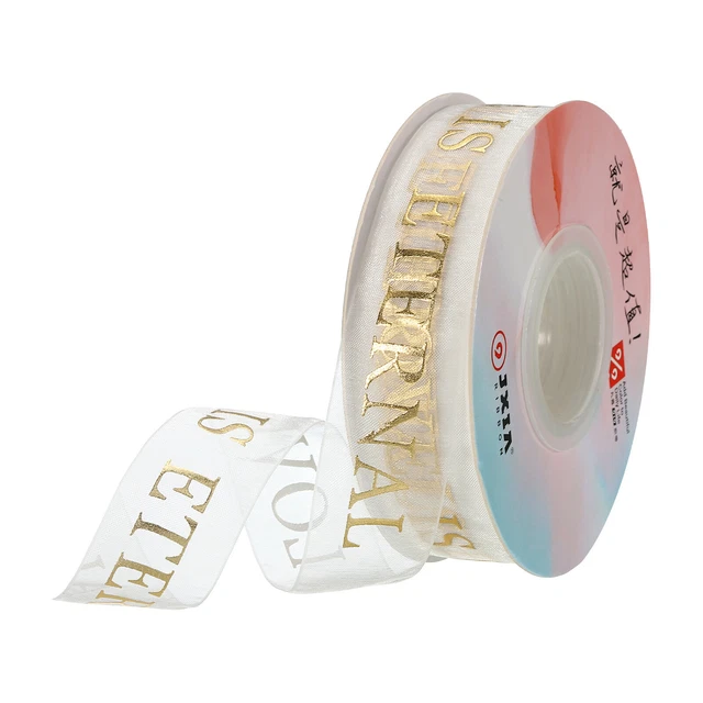 Cinta de gasa transparente con cable de organza de 1 pulgada 10 yardas de ancho oro el amor es eterno