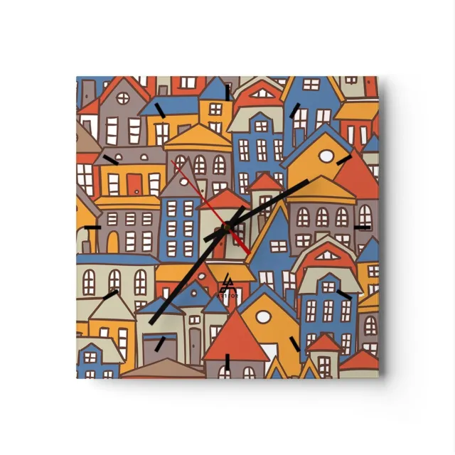 Horloge murale en verre 30x30cm Silencieuse ville maison rue Wall Clock