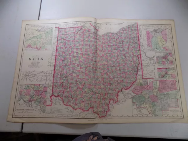 1898 Antique COLOR Map  / Township MAP OF OHIO  / B