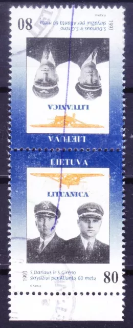 Lithuania 1993 used Tete beches Pair, Pilots Darius & Gireno, Aviation (C)
