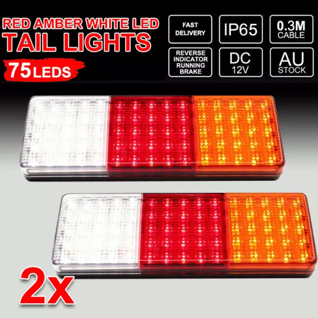 2X 12-24V 75 LED Lights Ute Trailer Caravan Truck Boat Stop Reverse Indicator