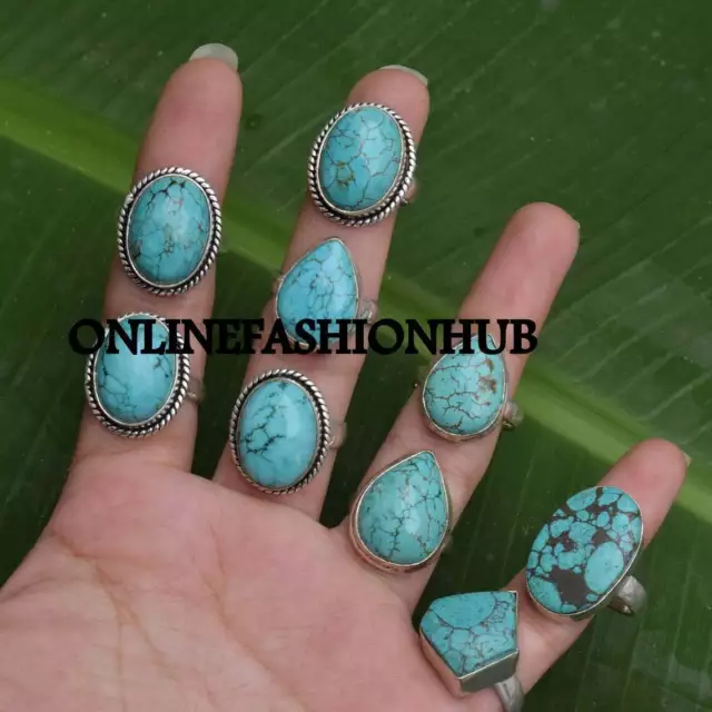 Nepali Turquoise Gemstone 925 Sterling Silver Plated Wholesale Handmade Lot Ring 2