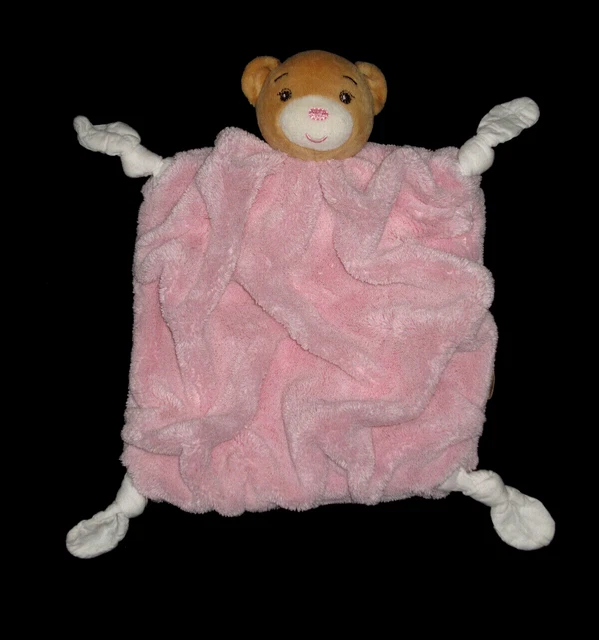 Doudou plat Ours plume rose bonbon Kaloo 4 noeuds blancs
