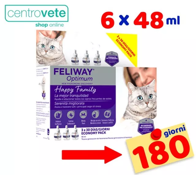 FELIWAY Optimum 6 x 48 ml → Antistress di Nuova Generazione per Gatti - Ricarica