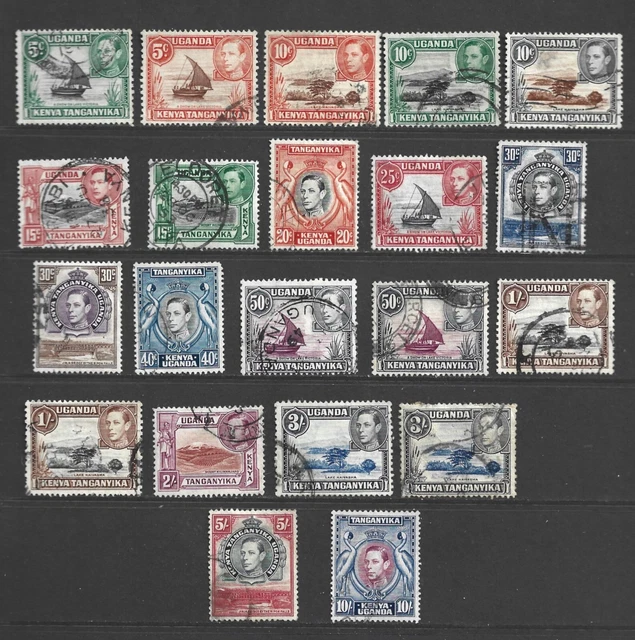 Kenya Uganda Tanzania GVI 1938 - 1954 Used Part Set to 10/- Shillings