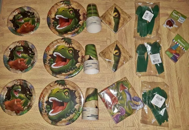 Dinosaur DINO BLAST Suministros para Fiesta de Cumpleaños SIRVE 24 Platos Tazas Serpientes NUEVO