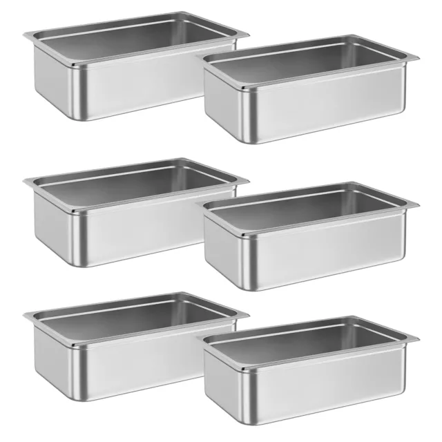 6 Pack Deep Stainless Steel Steam Table Pans Hotel Food Prep Pan Full-Size 2