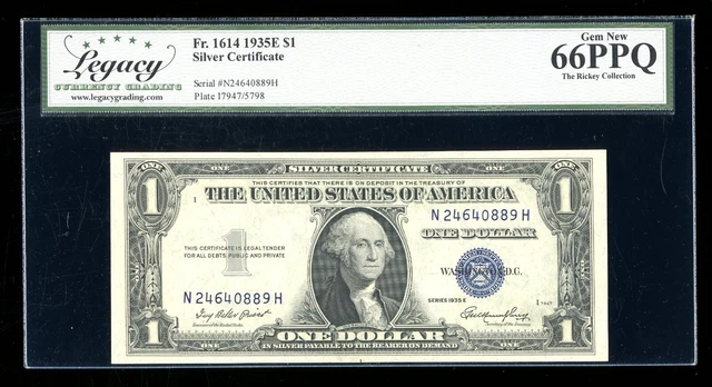 DBR 1935-E $1 Silver Gem Fr. 1614 NH Block Legacy 66 PPQ Serial N24640889H