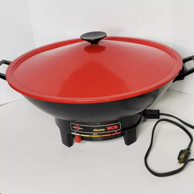 West Bend Electric Wok 79525 Red Black 6 Quart With Rack & Cord WORKS EUC