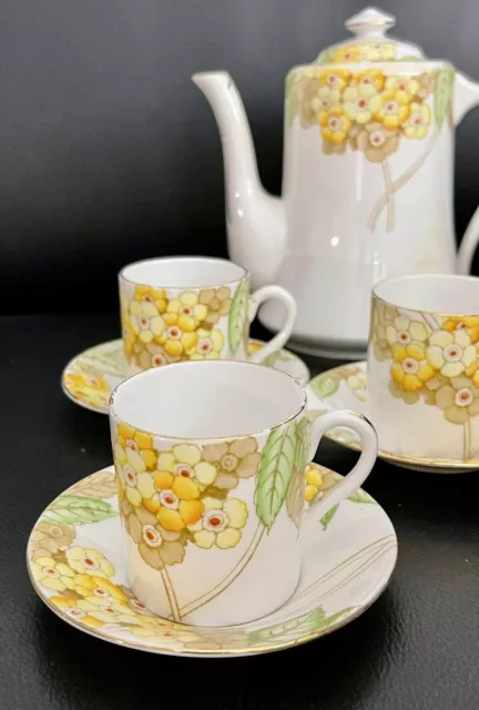 Royal Albert Crown China Yellow Daisy Hand Painted Coffee Set, England, c.1920s 2