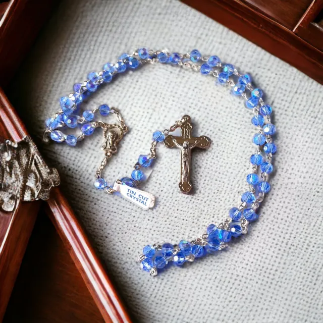 Vintage Italian Rosary Beads Blue Crystal