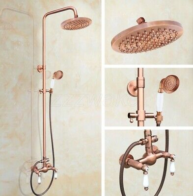 Red Copper Bathroom Shower Faucet Set Wall Mount Dual Handle with Handshower