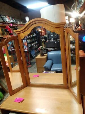 Gorgeous Large Tri-Fold Oak Heavy Wood Vanity Mirror