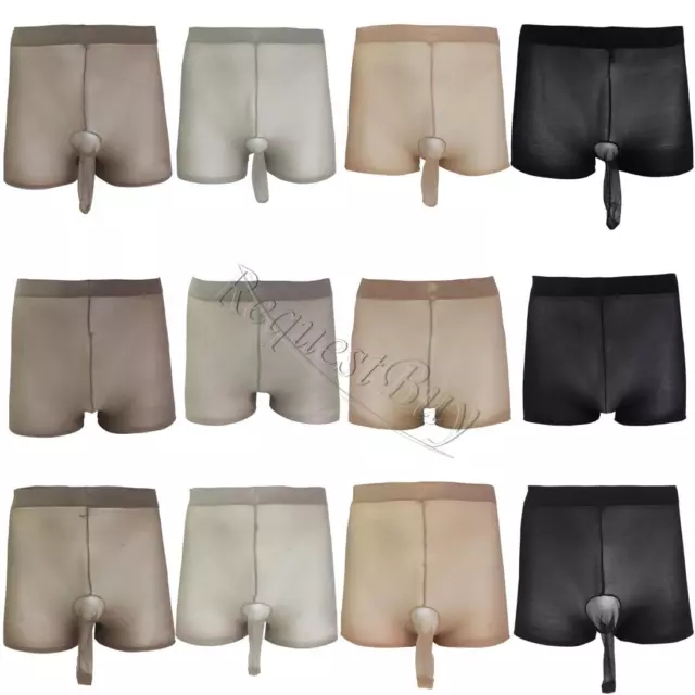 MENS SHEER SEE Through Thin Pantyhose Boxer Shorts Underwear Silky ...