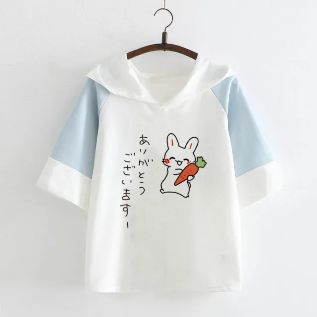 Bambini Stampa Cartoon Top Ragazza Giapponese Kawaii Con Coniglio T-Shirt Cute