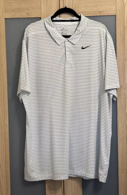 Nike Golf Polo White Striped Polo Shirt Size XXL  | Dri Fit Short Sleeved Top