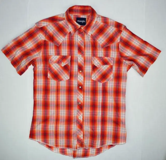 Wrangler Shirt VTG 80s 90s Orange Shadow Plaid Western Snap Shirt Sz M Grunge