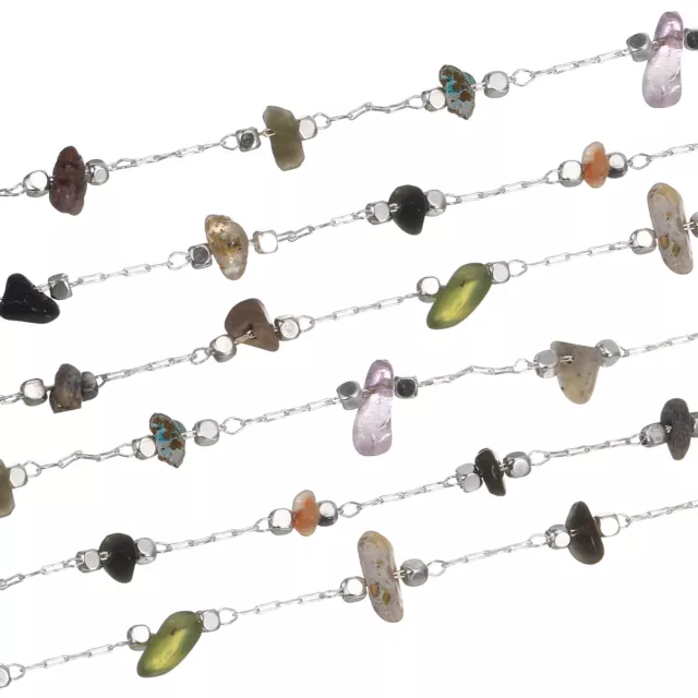 1Pcs 1 Yards Crystal Gemstone Brass Chain Necklace Chains Bulk (Rainbow, Silver)