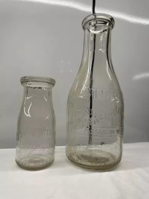 2 Milk Bottles H Baker Milk Co Passaic NJ Store Bottles Quart & 1/2 Pint Dairy