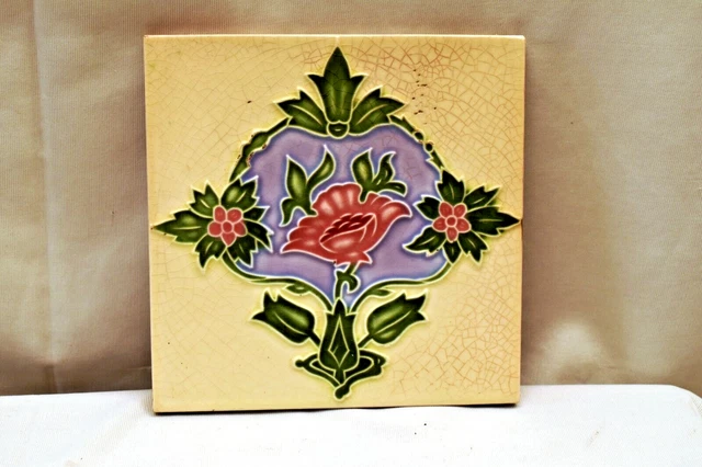 Antique Tiles Art Nouveau Ceramic Majolica Saji Japan Architectural Decorativ"L8