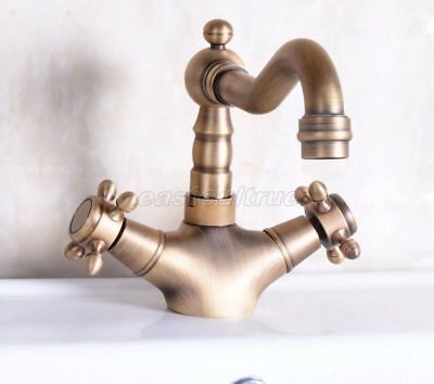 Antique Brass Deck Mounted Bathroom Kitchen Sink Faucet Mixer Water Tap enf245