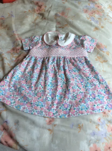 Jojo Maman Bebe Hand Smocked Floral Dress Aged 0-3 Months