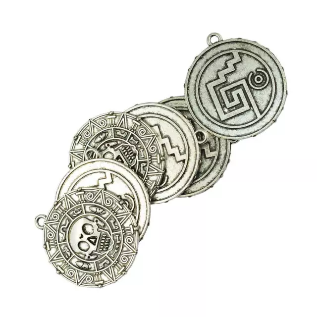 6 Stück tibetischen Silber Karibik Azteken Münze Medaillon Schädel Halskette