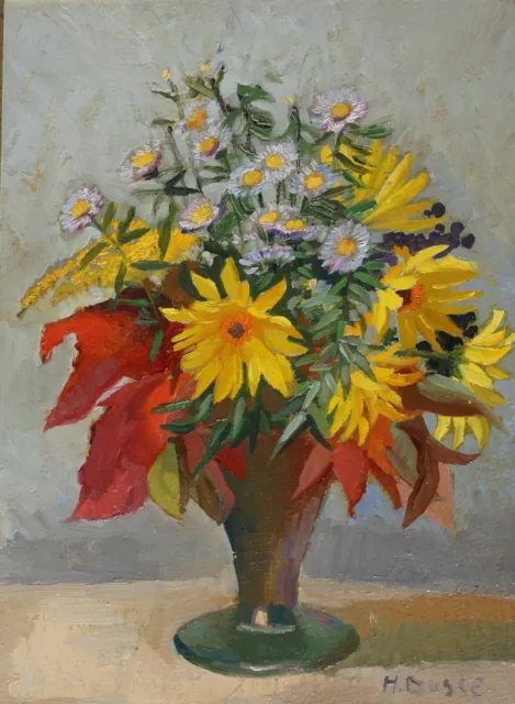 Hermann Busse, Blumenstrauß in Vase, Öl auf Karton, um 1920