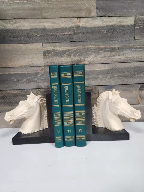 Horse Head Bookends A. Giannelli Equestrian Statue Sculpture Alabaster Marble