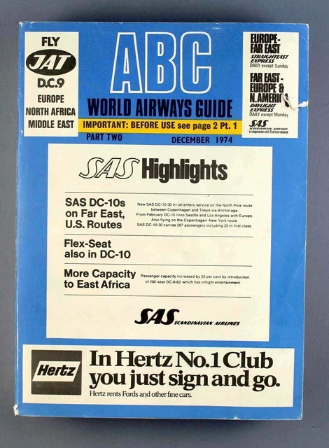 ABC WORLD AIRWAYS Guide December 1974 Airline Timetable Part Two Blue ...