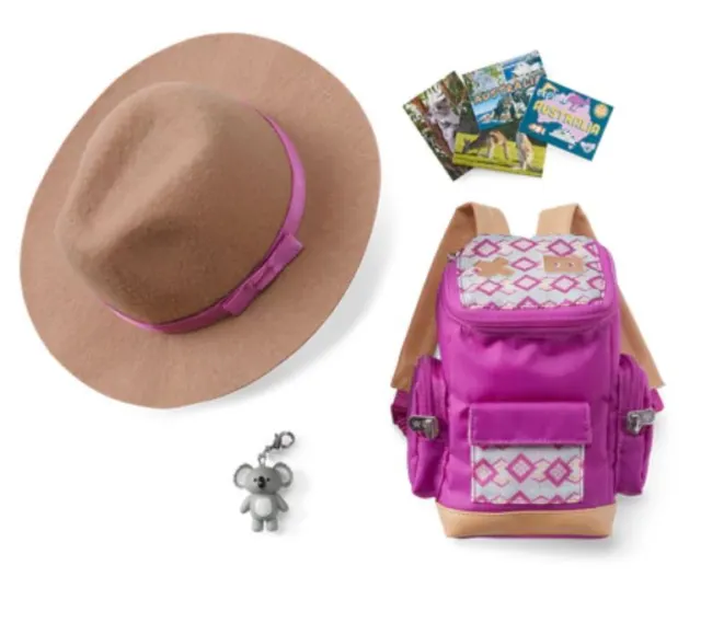 American Girl KIRA'S ACCESSORIES for 18" Dolls NEW Backpack Hat Koala Adventure