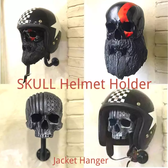 Motorcycle Motorbike Skull Helmet Holder Hanger Rack Wall Mount Jacket Hook