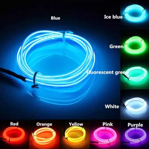 Neon LED EL Kabel Leuchtdraht Auto Lichtschnur Draht Licht Party Deko Batterie