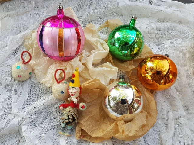 LOT 8 ANCIENNES boules de Noel en verre soufflé églomisé n°4 EUR 19,90 - FR