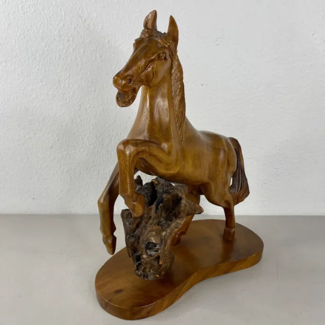 VTG 1970s Carved Horse Stallion Hawaii Monkey Pod Wood Statue Sculpture 13.5” 2