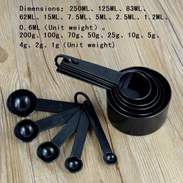 10Pcs Black Plastic Kit for Baking Coffee Tea Measuring Spoons Cups Set Tools