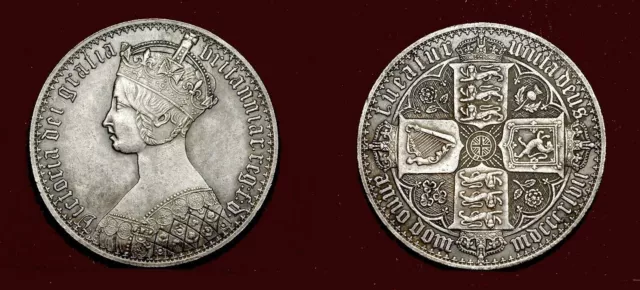 1847 Crown,  Gothic type, Victoria, United Kingdom- silvered/ pls/see discripti