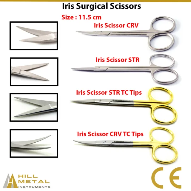 Iris Scissors 11.5 cm Curved & Straight Surgical Veterinary Dental Instruments