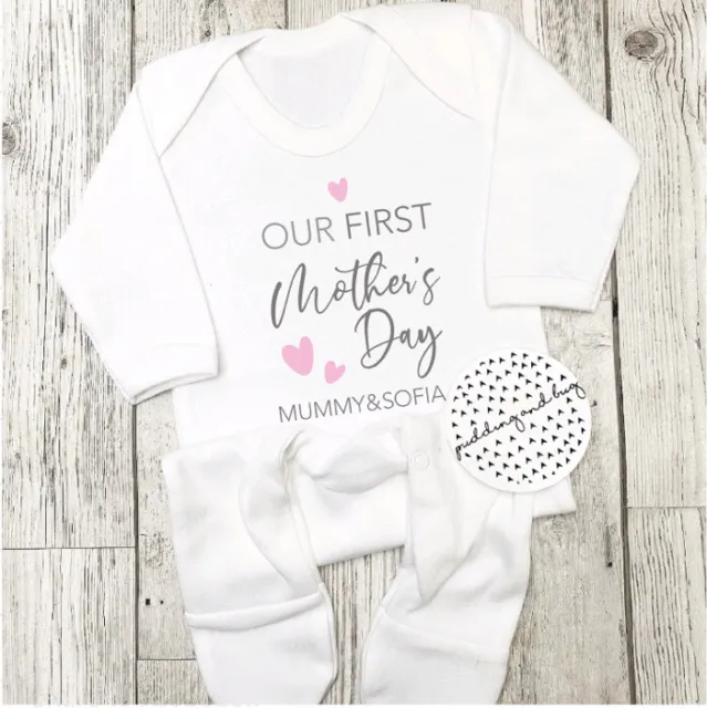 personalised our first mothers day romper sleepsuit babygrow