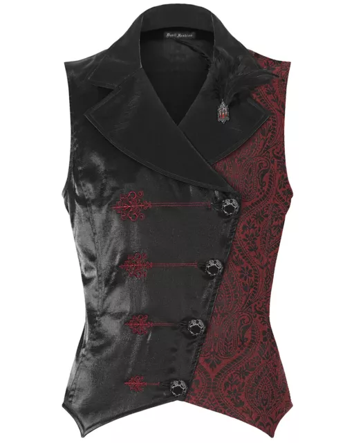 Devil Fashion Mens Gothic Embroidered Jacquard Satin Waistcoat Vest Black Red