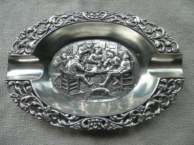 Antique Dutch/Holland Solid Silver.835 Ashtray,embossed,tavern scene,hallmarked.